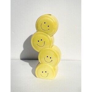 Retro Smiley Face 9" Stack Bud Flower Vase Yellow Double Sided Burton & Burton